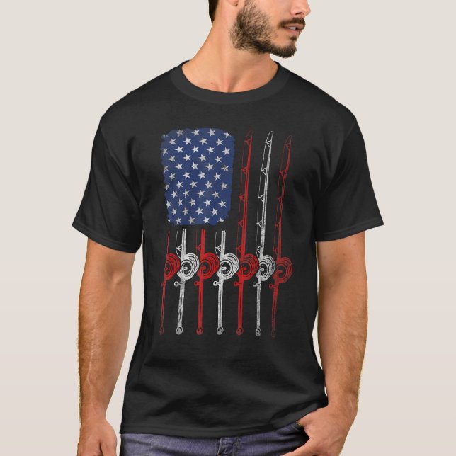 Camiseta American Flag Fishing Rod For Fishing Lovers (Frente)