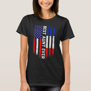Camiseta American Flag & France Flag Melhor Tia Ever Famíli