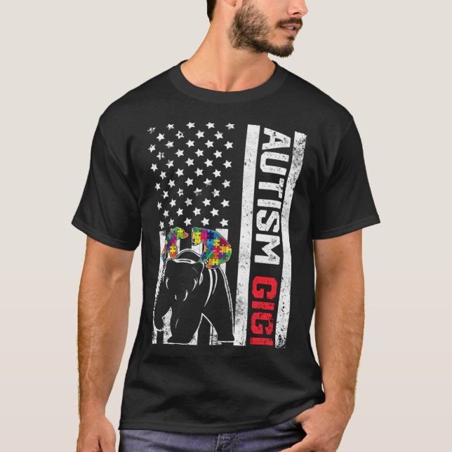 Camiseta American Flag Gigi Bear Autism - Suporte de Sensib (Frente)