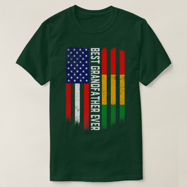 Camiseta American Flag & Guinea Flag Best Grandfather Ever  (Frente do Design)