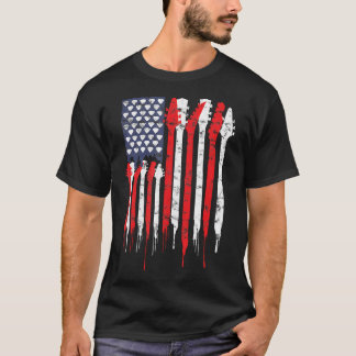 Camiseta American Flag Guitar Red White Music Lov
