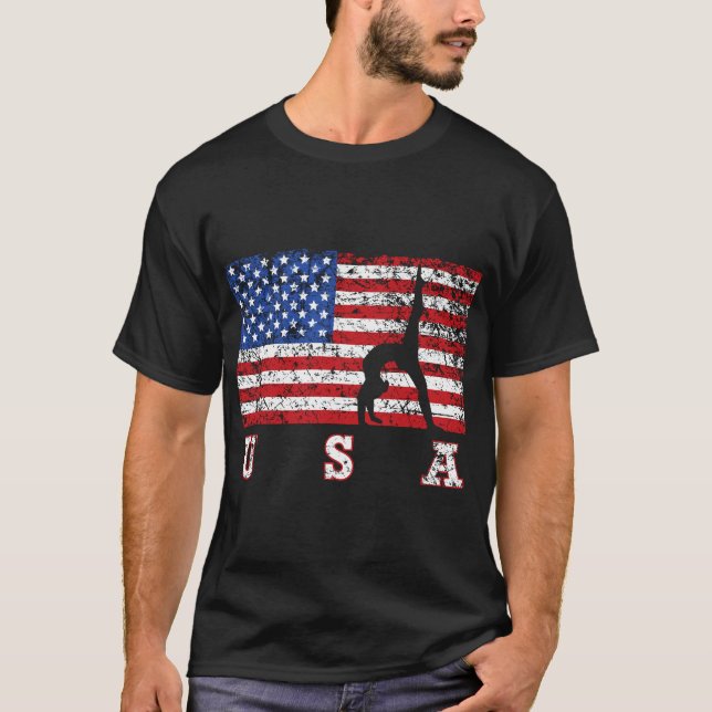 Camiseta American Flag Gymnastics USA Gift, Equipe de Tumbl (Frente)