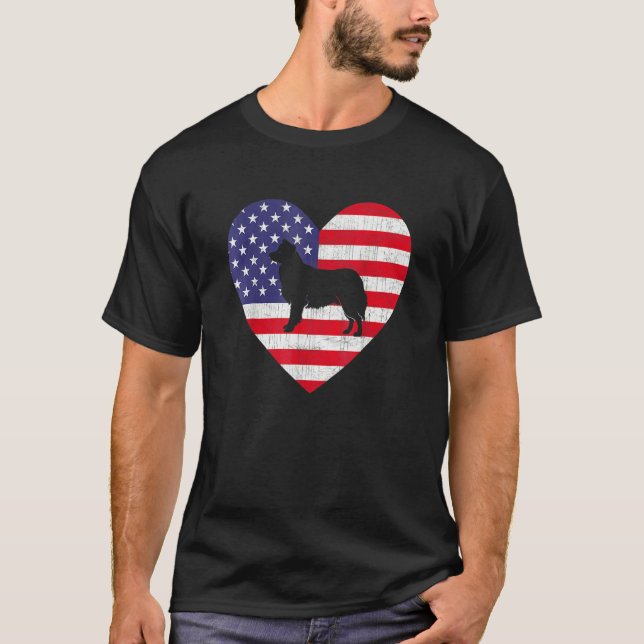 Camiseta American Flag Heart Border Collie Dog 4 De Julho (Frente)