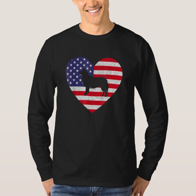 Camiseta American Flag Heart Border Collie Dog 4 De Julho (Frente)