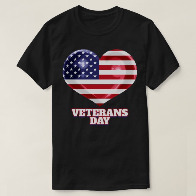 Camiseta American Flag Heart For Veterans Day (Frente do Design)
