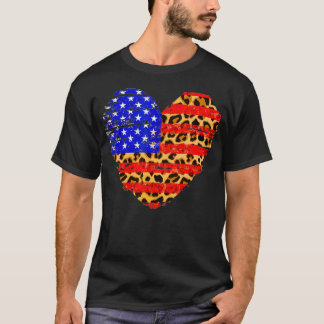 Camiseta American Flag Heart Leopard Print 4th Of July Men 