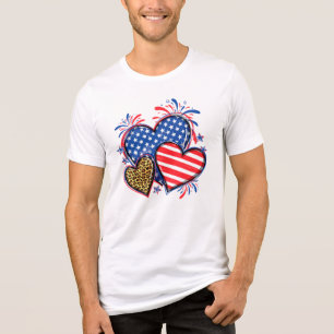 Camiseta American Flag Heart Leopard Sublimation-64210