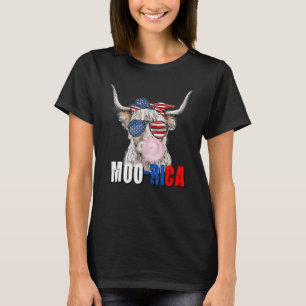 Camiseta American Flag Highland Cow Moo Rica 4 De Julho Em