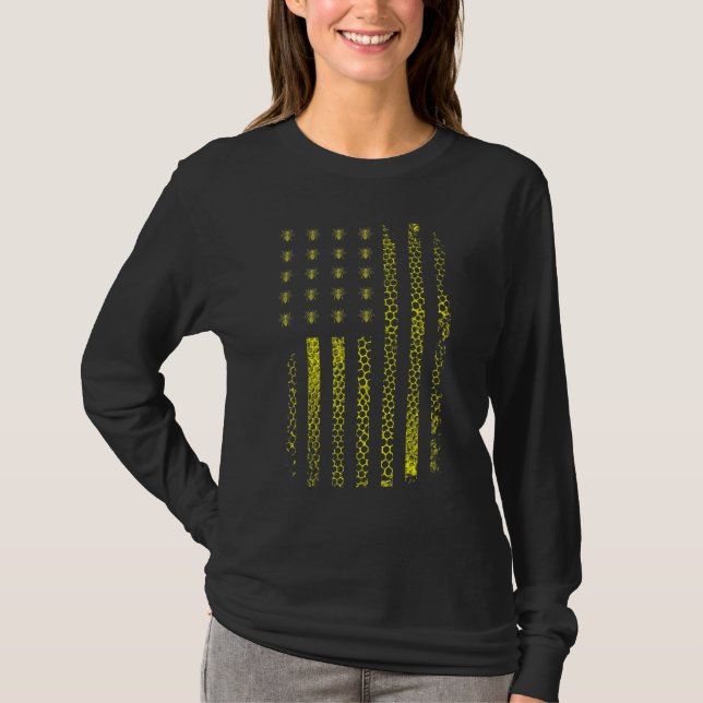 Camiseta American Flag Honey Beeycomb Beekeeper (Frente)