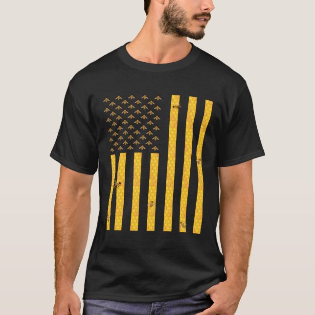 Camiseta American Flag Honeycomb Honey Beekeke (Frente)