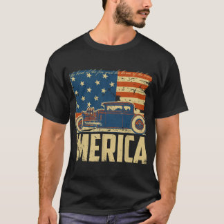 Camiseta American Flag Hot Rod Custom Car Merica 4 de julho