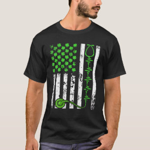 Camiseta American Flag Irish Nurse Heartbeat Shamrock Rua P