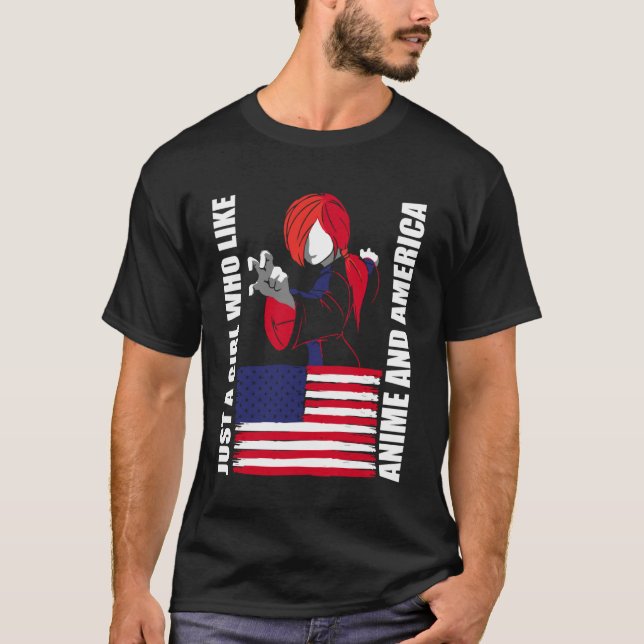 Camiseta American Flag - Just a Girl who Like Anime and Ame (Frente)
