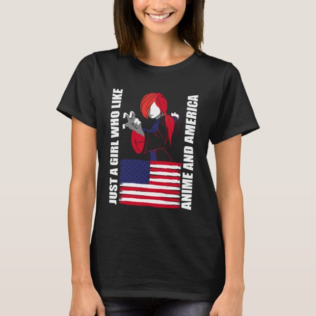 Camiseta American Flag - Just a Girl who Like Anime and Ame (Frente)