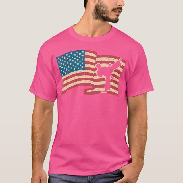 Camiseta American Flag Karate Martial Arts Tee (Frente)