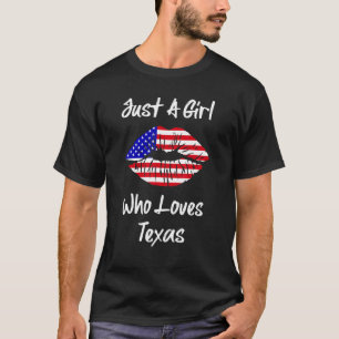 Camiseta American Flag Lábios Girl ama Texas