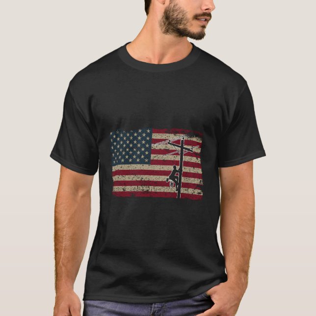 Camiseta American Flag Lineman Gift I Patriótico Eletrônico (Frente)