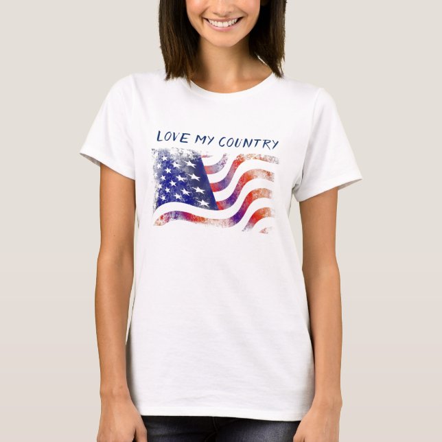 Camiseta American Flag, Love My Country, Patriot (Frente)