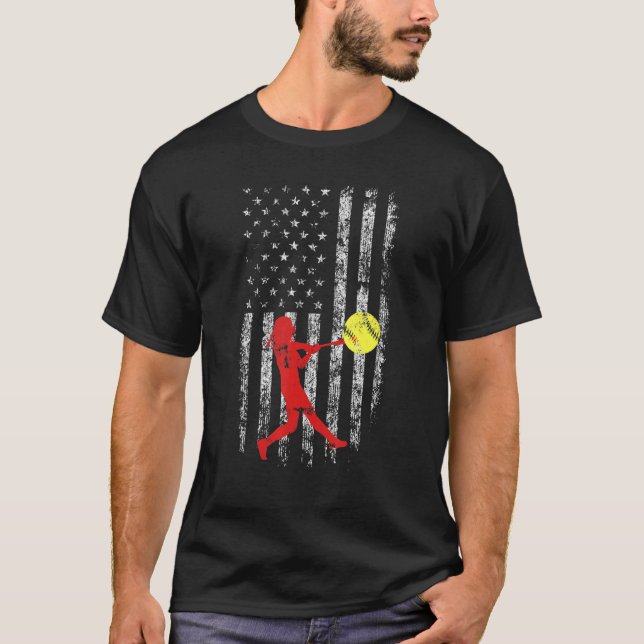 Camiseta American Flag Love Softball Fastpitch Pitcher Soft (Frente)