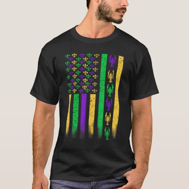 Camiseta American Flag Mardi Gras Crawfish (Frente)