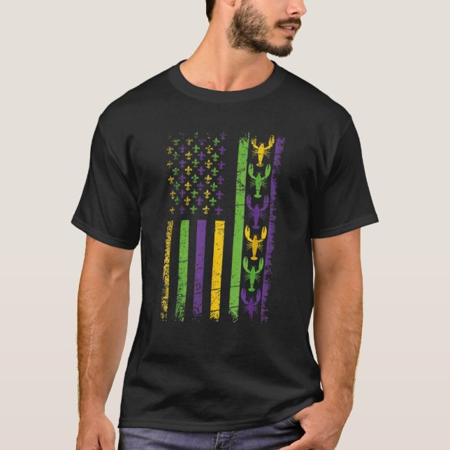 Camiseta American Flag Mardi Gras Mardi Gras Crawfish Outfi (Frente)