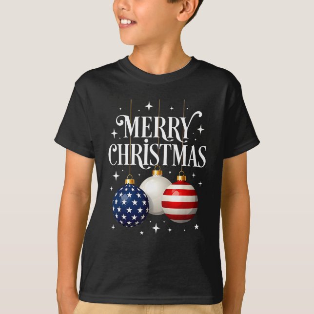 Camiseta American Flag Merry Christmas Tree Baubles Us Patr (Frente)