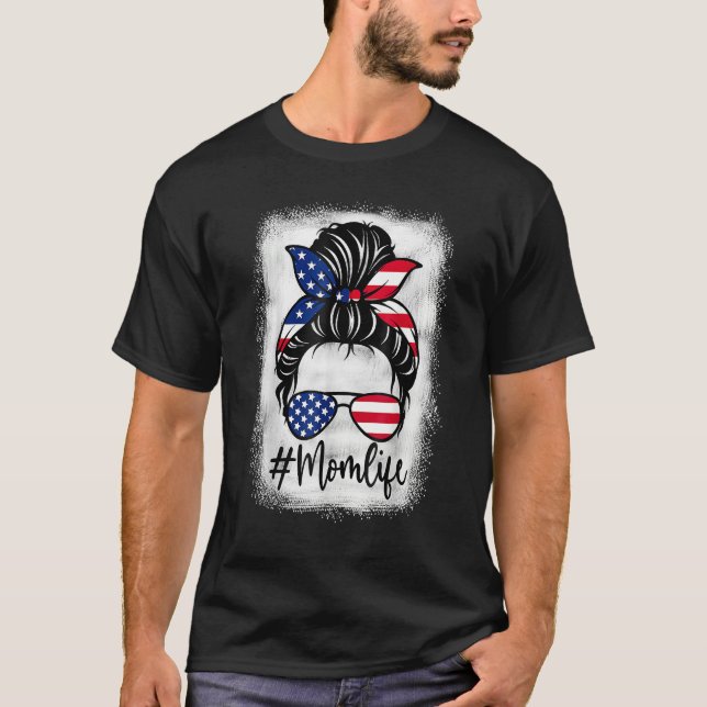 Camiseta American Flag Mom Life Bleached Mother s 4th Of Ju (Frente)