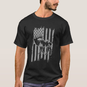 Camiseta American Flag Moose Alaska Specie Wild Animal Hunt