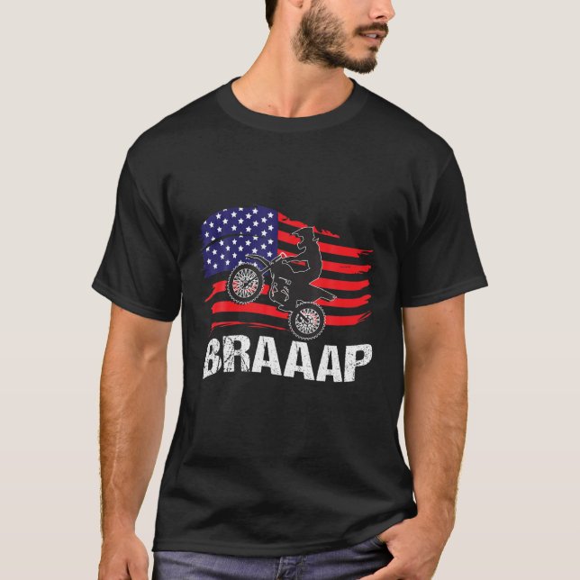 Camiseta American Flag Motorcross Braap Dirt Bike Off Road (Frente)