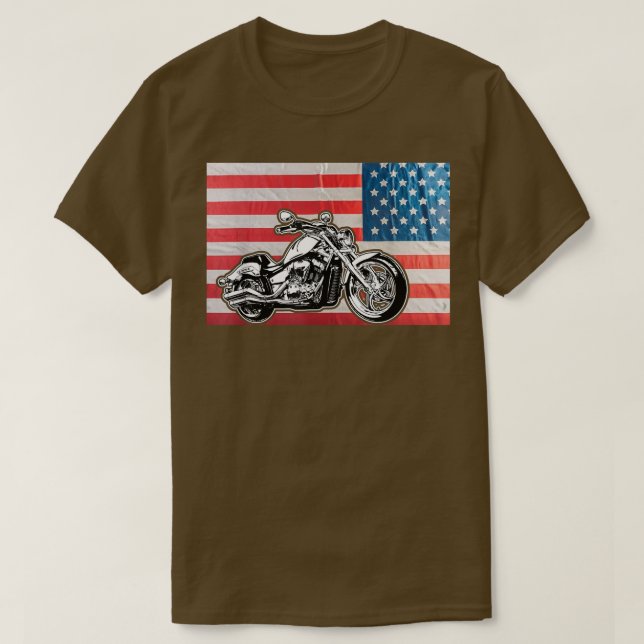 Camiseta American Flag Motorcycle Biker154 (Frente do Design)