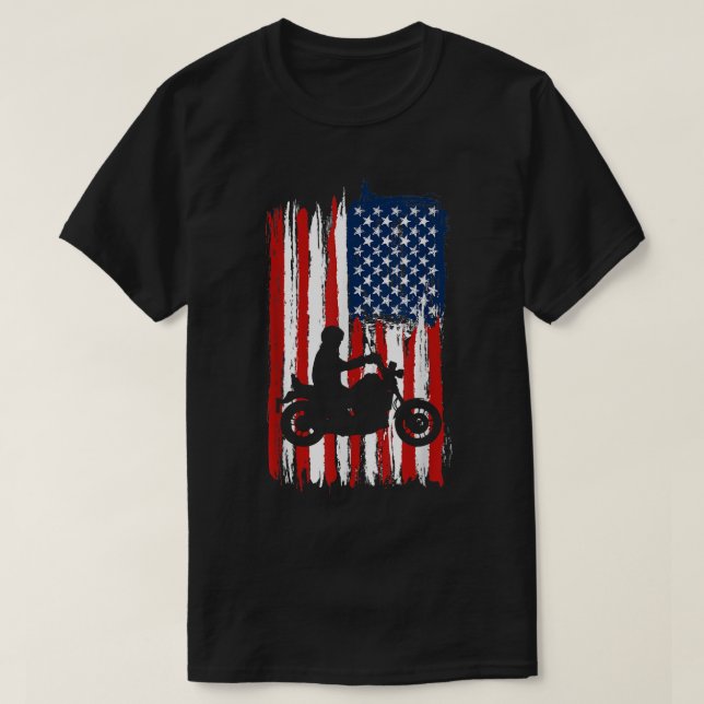Camiseta American Flag Motorcycle Biker 147 (Frente do Design)