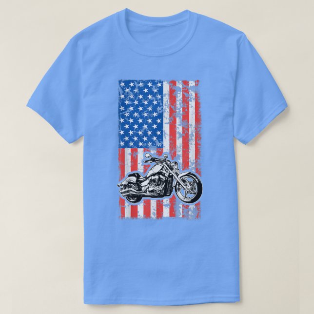 Camiseta American Flag Motorcycle Biker 159 (Frente do Design)