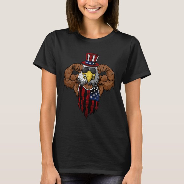 Camiseta American Flag Muscular Bald Eagle Bike Flexing Unc (Frente)