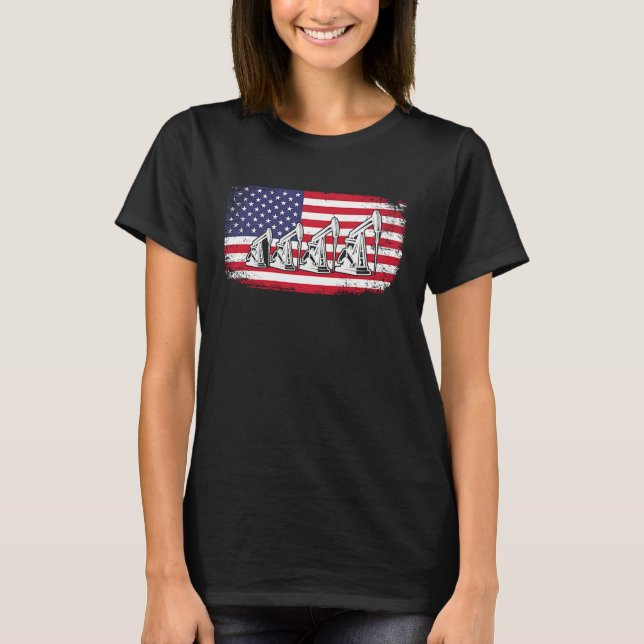 Camiseta American Flag Oil Rig Drilling Roughnecks Oilfield (Frente)