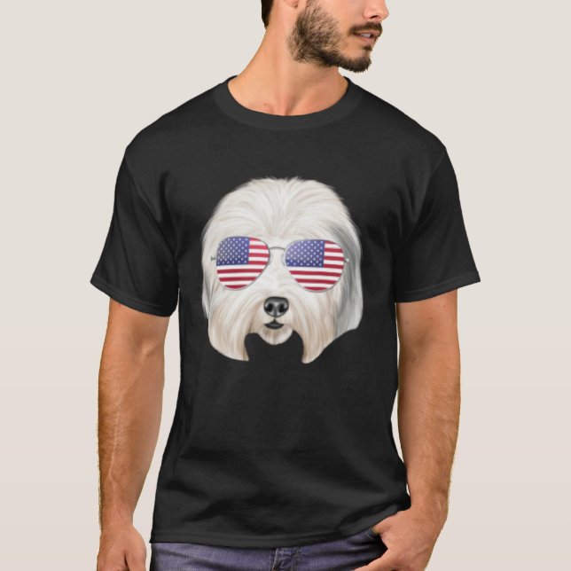 Camiseta American Flag Old English Sheepdog Dog America Poc (Frente)