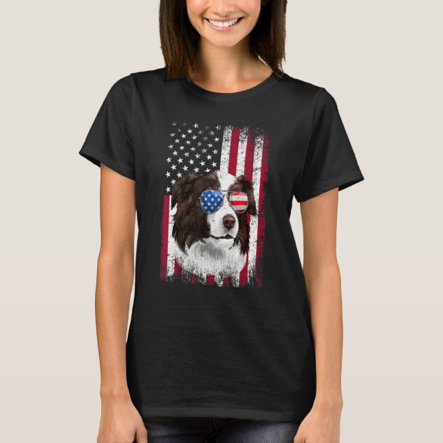 Camiseta American Flag Patriotic Border Collie Dog  4th Of  (Frente)