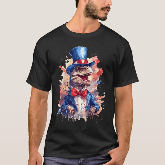 Camiseta American Flag Patriotic Dinosaur 4th Of July (Frente)