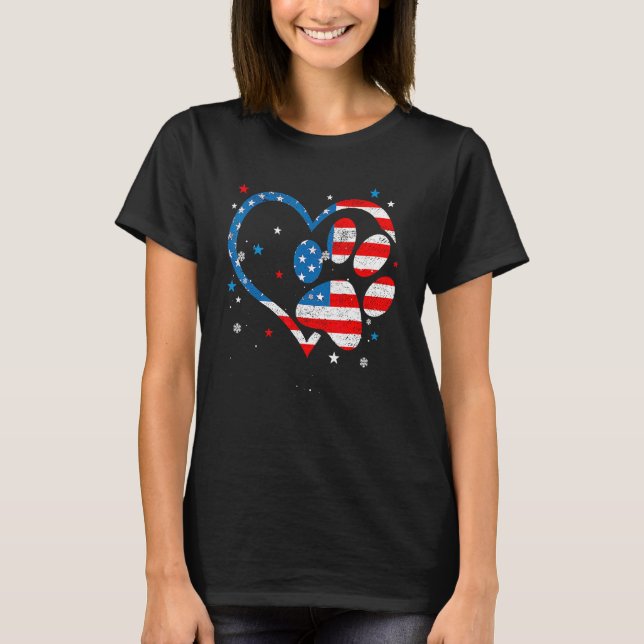 Camiseta American Flag Patriotic Dog & Cat Paw Print 4th Of (Frente)