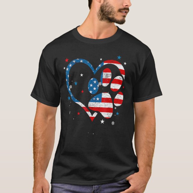 Camiseta American Flag Patriotic Dog & Cat Paw Print 4th Of (Frente)