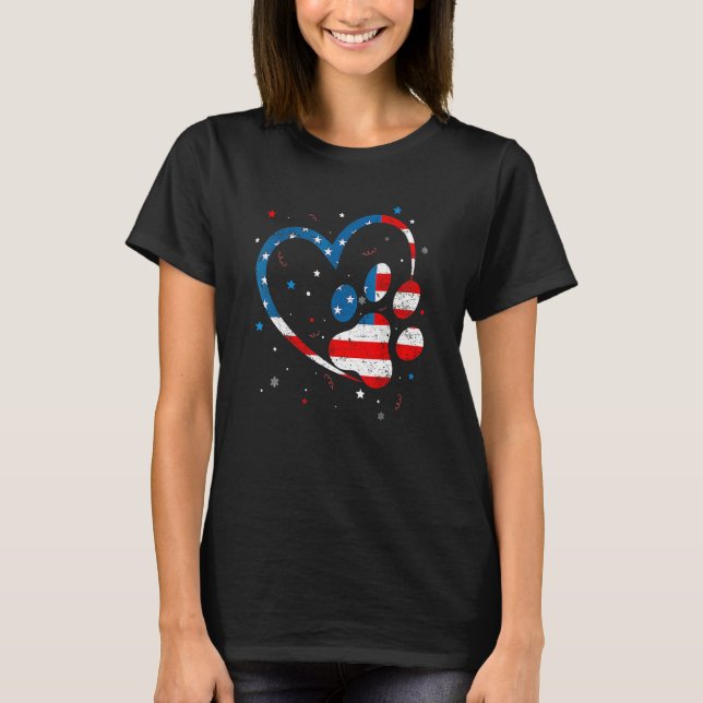 Camiseta American Flag Patriotic Dog & Cat Paw Print 4th Of (Frente)