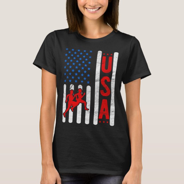 Camiseta American Flag Patriotic USA Men Women Track and fi (Frente)