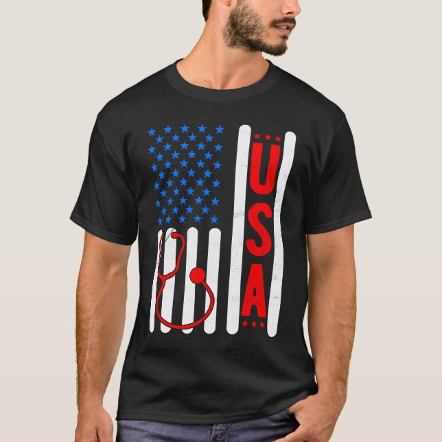 Camiseta American Flag Patriotic USA Nurse Life RN LPN CNA  (Frente)
