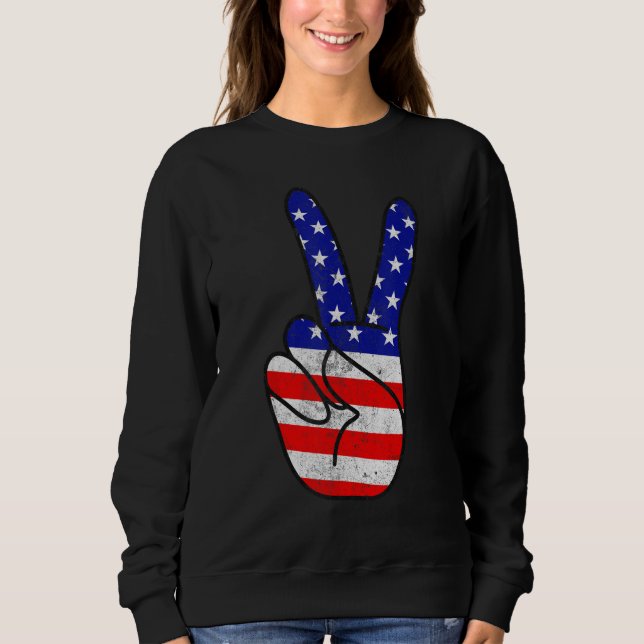 Camiseta American Flag Peace Sign Hand Patriotic 4th Of Jul (Frente)