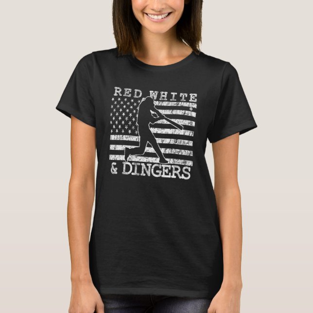 Camiseta American Flag Red White and Dingers Baseball Softb (Frente)