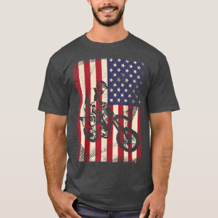 Camiseta American Flag Retro Vintage Dirt Bike Motocross Bi