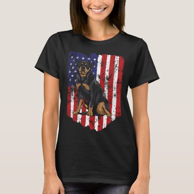 Camiseta American Flag Rottweiler 4th Of July USA (Frente)