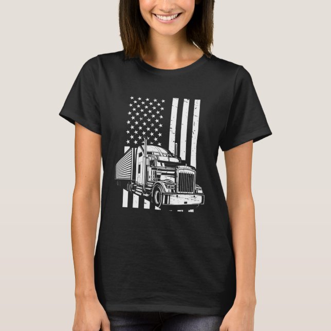 Camiseta American Flag Semi Truck Trucker (Frente)