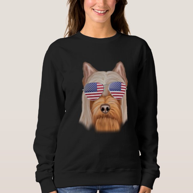 Camiseta American Flag Silky Terrier Dog America Pocket (Frente)