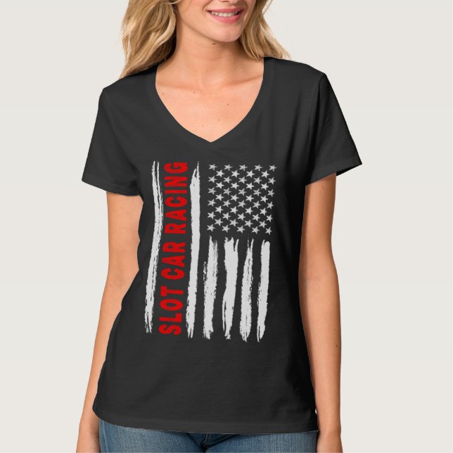 Camiseta American Flag Slot Car Racing USA Men Women US Fla (Frente)