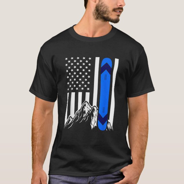 Camiseta American Flag Snowboarding Gifts Mountain Snowboar (Frente)